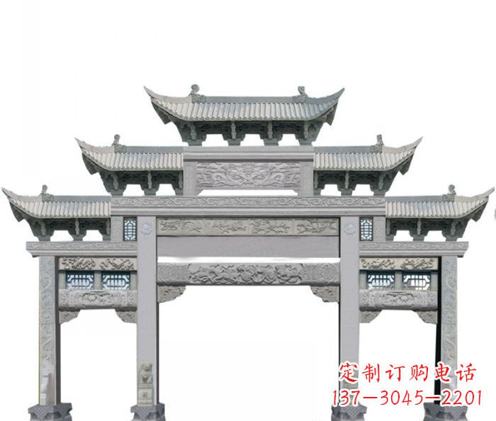 湖北农村三门牌坊石雕 (6)