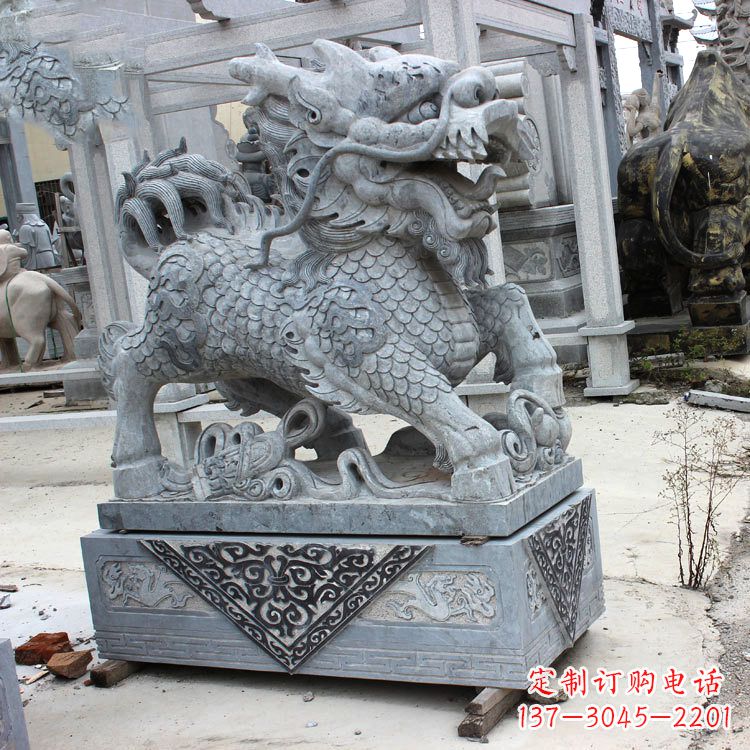 湖北色彩缤纷的青石仿古石雕麒麟