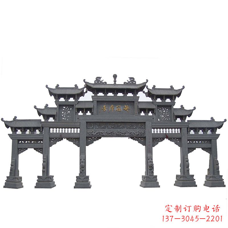 湖北传承千年历史青石仿古五门石雕牌楼