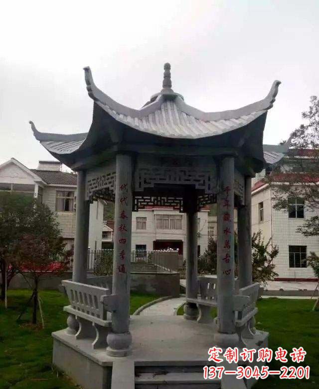 湖北精美绝伦青石六角凉亭雕塑