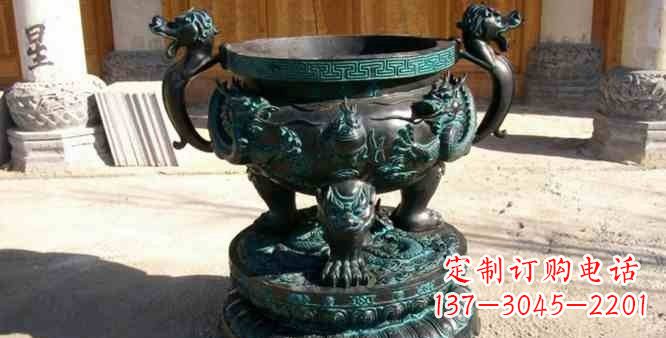 湖北精美青铜祭祀圆香炉雕塑