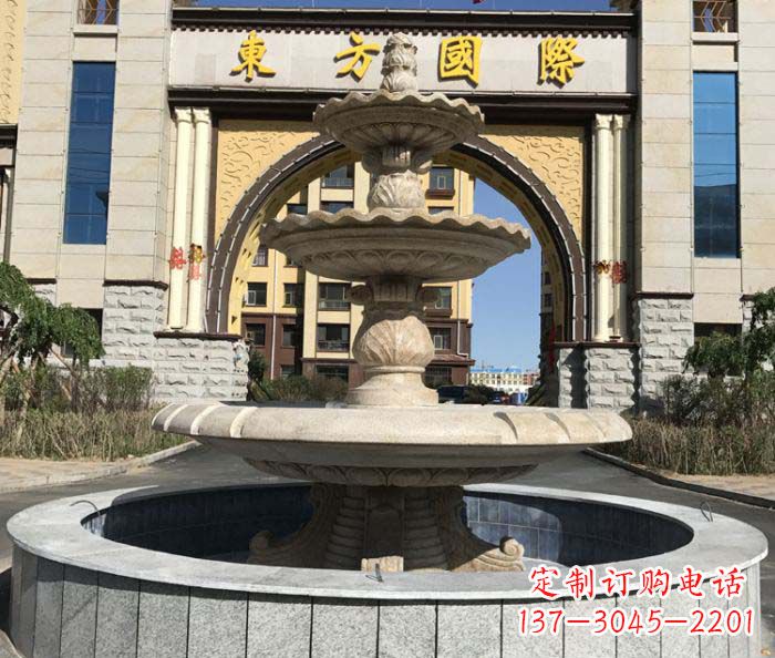 湖北三层欧式喷泉石雕,为小区增添质感