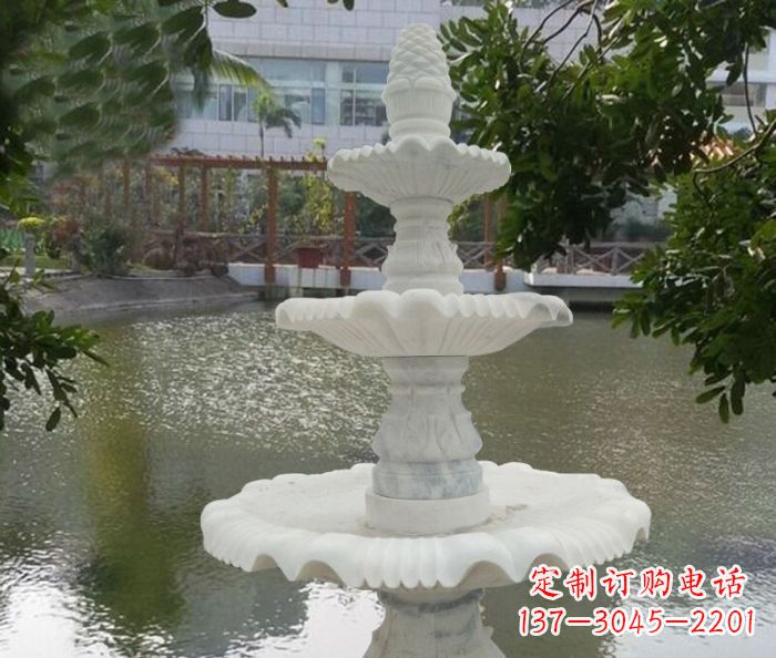 湖北精致美观的三层喷泉汉白玉公园石雕