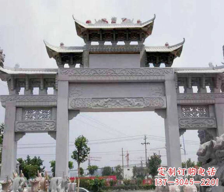 湖北中领雕塑-三门牌坊大理石石雕