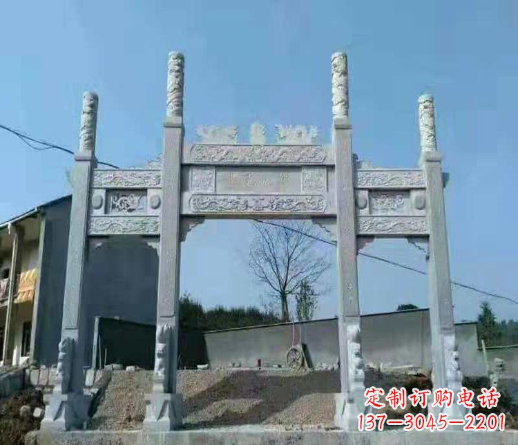 湖北三门仿古牌坊石雕,精致雕刻典雅之美