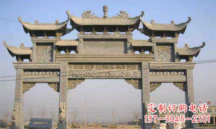 湖北特色街角石雕牌坊精致典雅的装点