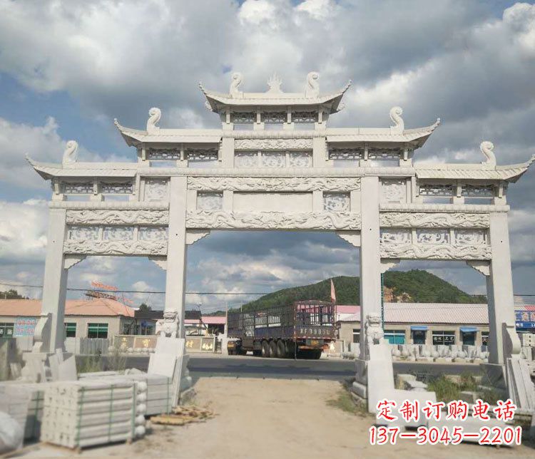 湖北三门五楼大理石牌坊石雕_1