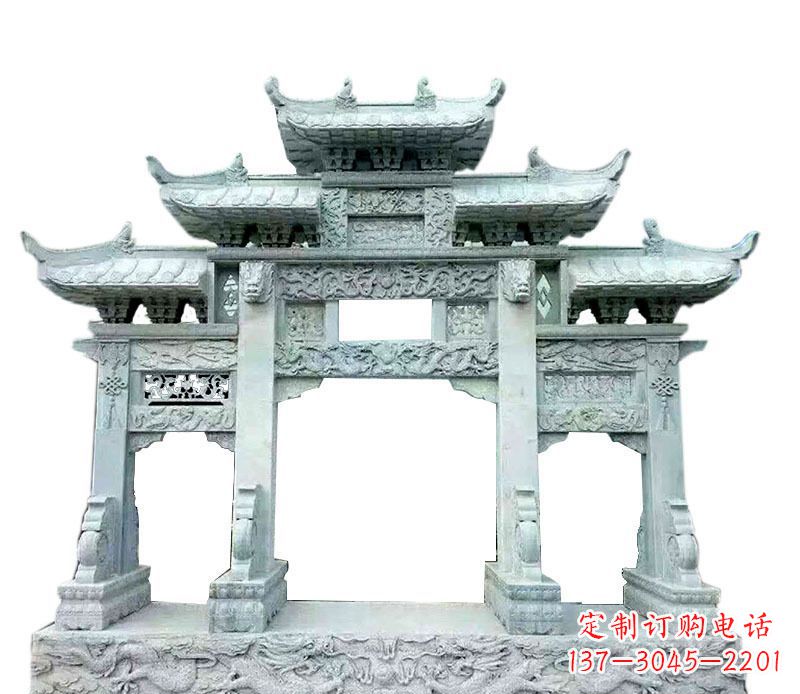 湖北三门五楼仿古牌坊石雕 (2)