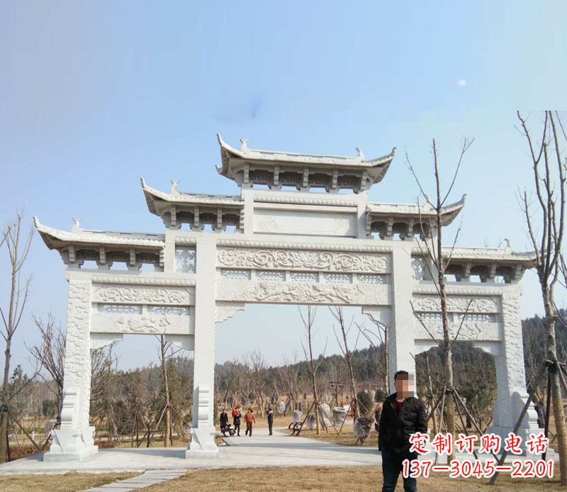 湖北三门五楼汉白玉牌坊石雕