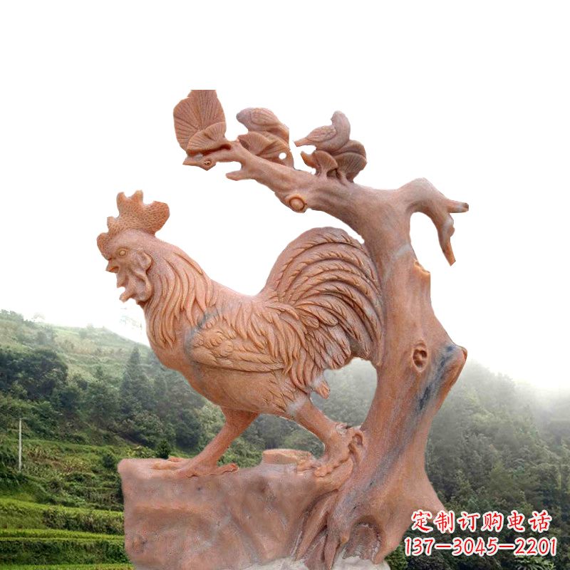 湖北中领雕塑:酉鸡晚霞红石动物雕塑