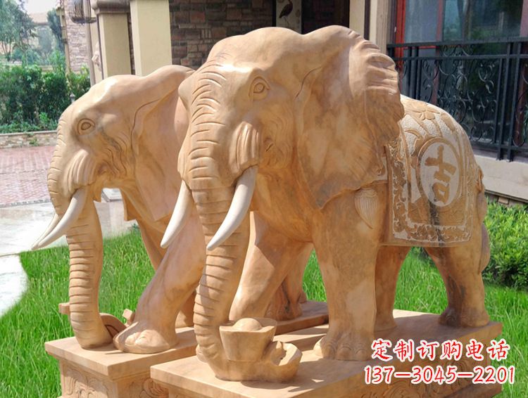 湖北石雕大象风水的精美雕塑
