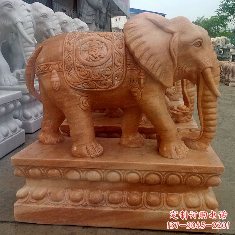 湖北石雕大象头顶雕花