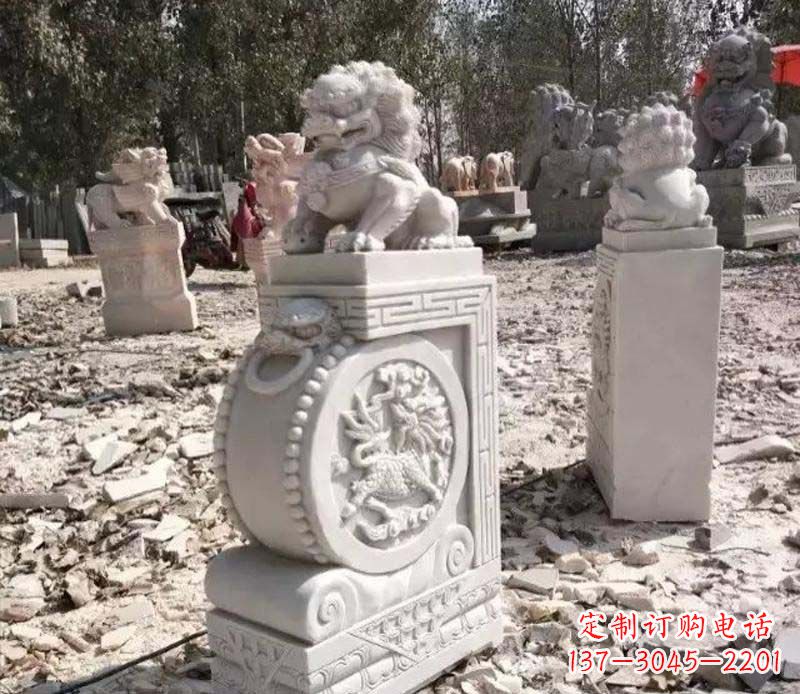 湖北石雕园林狮子抱鼓石