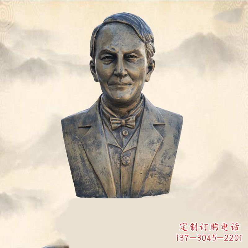湖北世界名人爱迪生纯铜头像雕塑-学校校园名人系列雕塑
