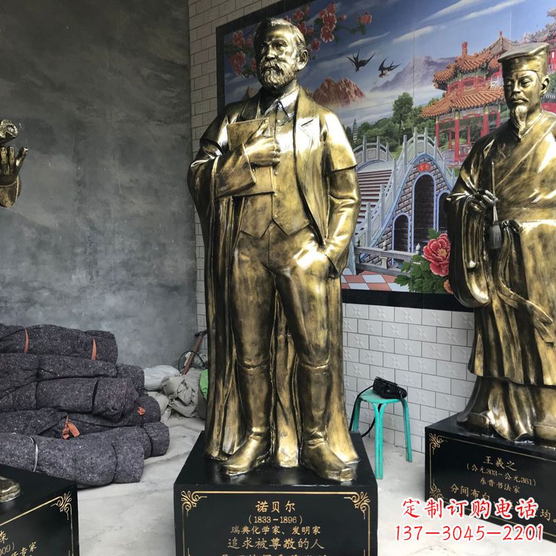 湖北世界名人瑞典著名化学家诺贝尔仿铜雕像