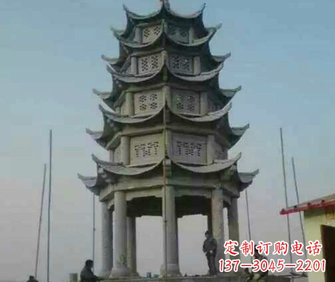 湖北双层大理石凉亭石雕 (2)