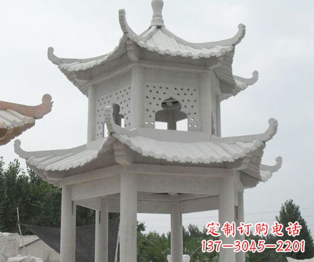 湖北双层大理石凉亭石雕