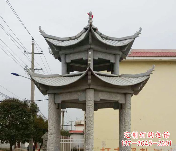 湖北双层仿古凉亭石雕 (2)
