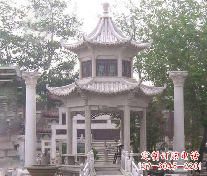 湖北双层仿古凉亭石雕 (3)