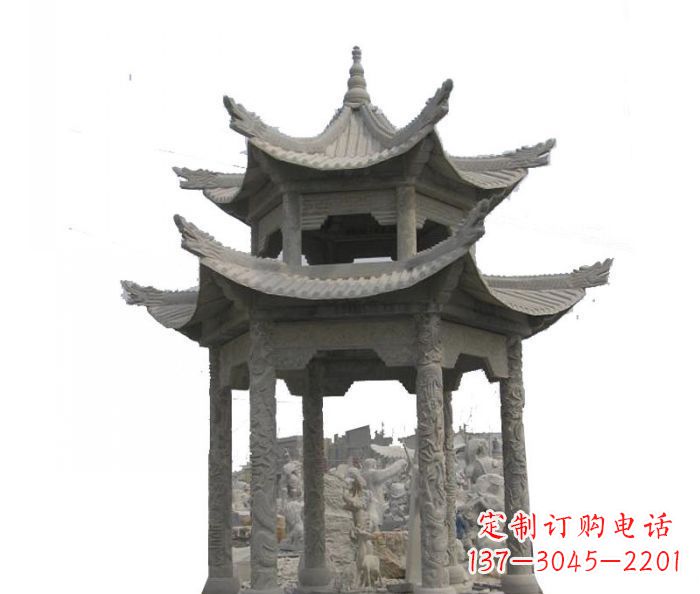 湖北双层仿古石雕凉亭 (2)