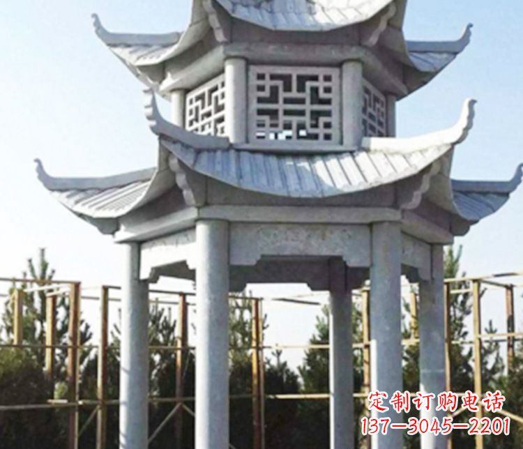 湖北双层仿古石凉亭石雕_2