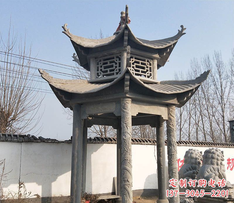 湖北双层户外凉亭石雕 (2)