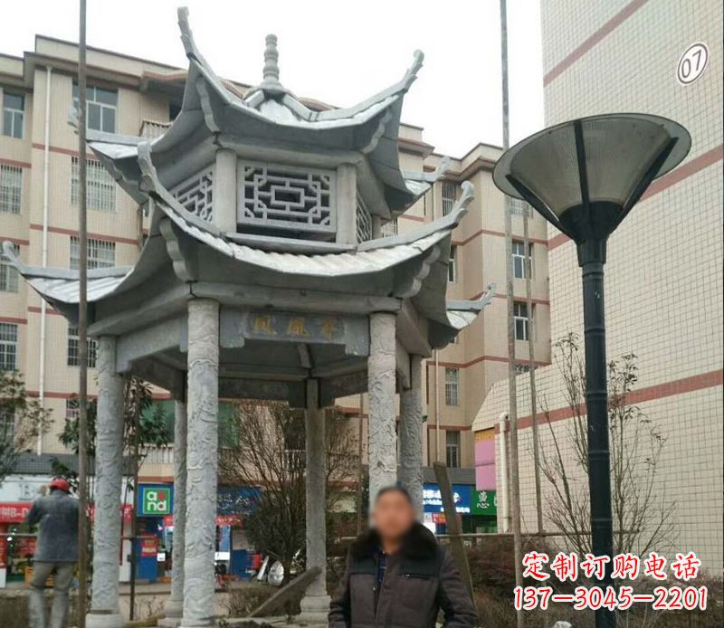 湖北双层六角凉亭石雕