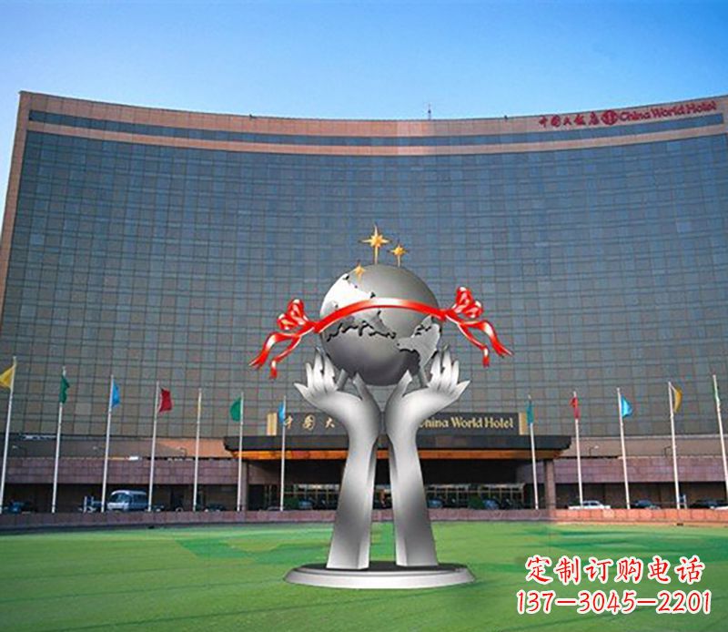 湖北双手捧地球校园不锈钢雕塑
