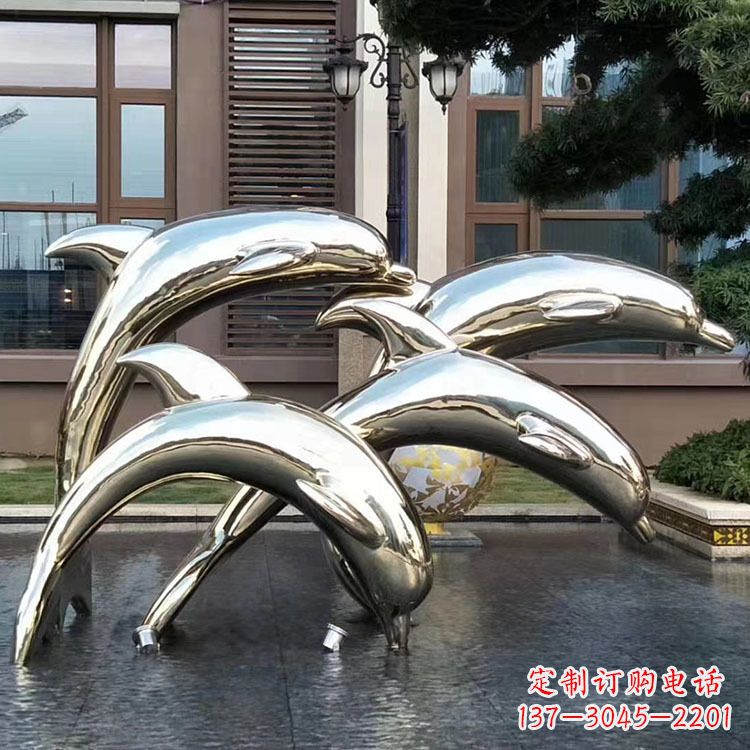 湖北水景不锈钢海豚雕塑-城市广场创意动物雕塑