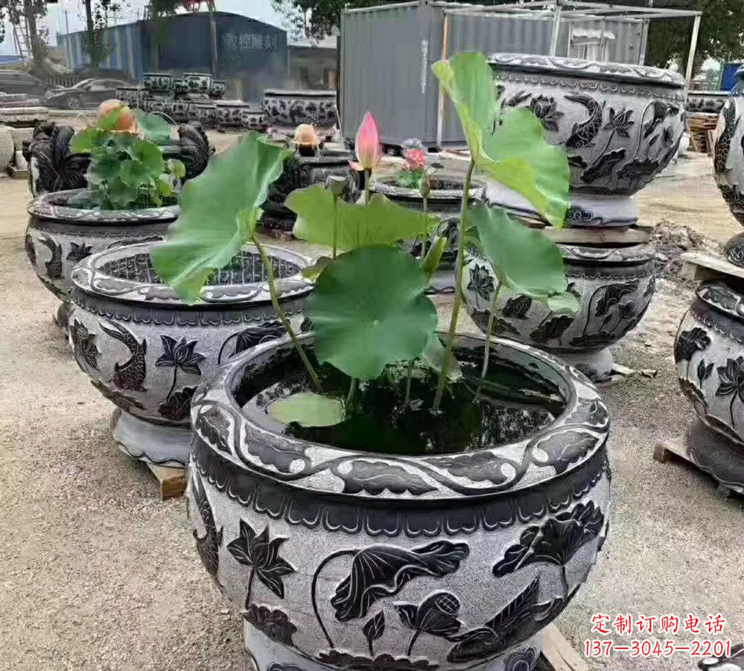 湖北睡莲石浮雕花盆雕塑公园景观雕塑