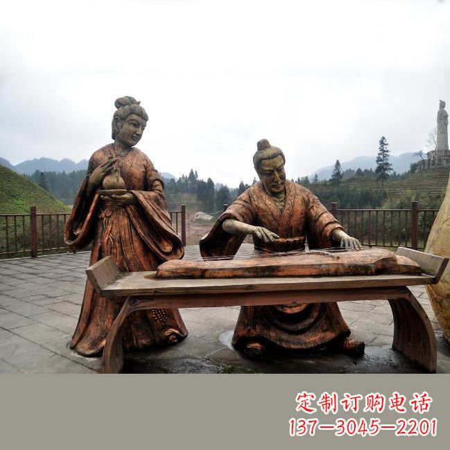 湖北司马相如与卓文君铜雕塑像-城市广场历史名人情景雕塑
