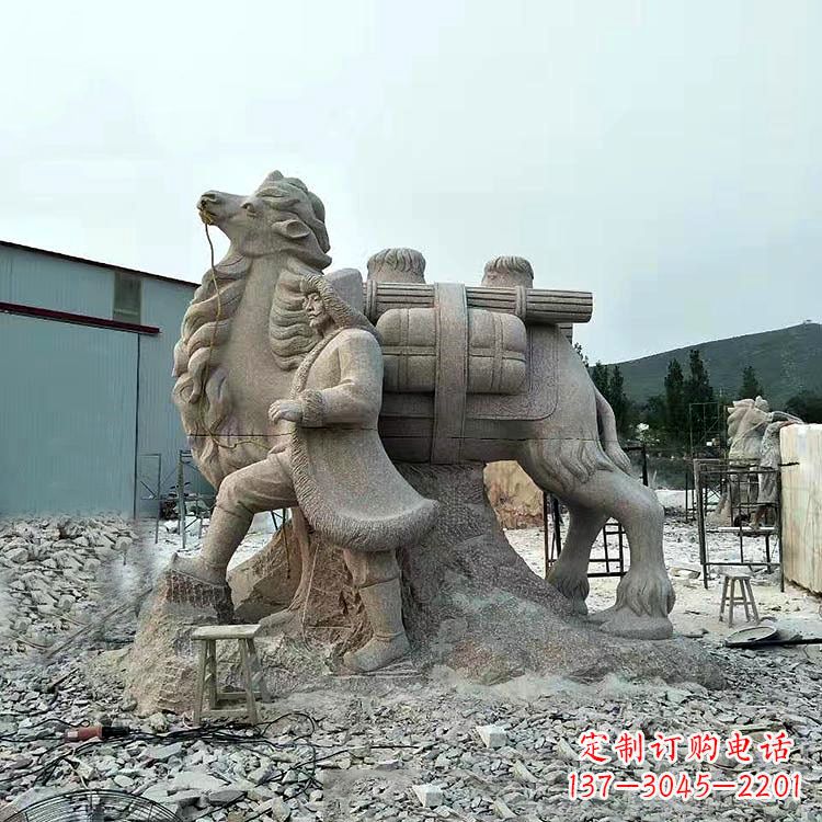 湖北丝绸之路骆驼情景石雕
