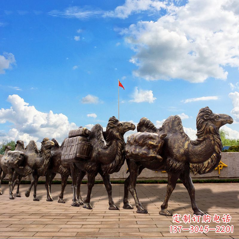 湖北丝绸之路骆驼队仿铜景观雕塑