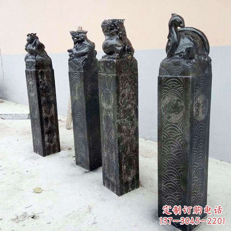 湖北四方神兽青石仿古栓马柱