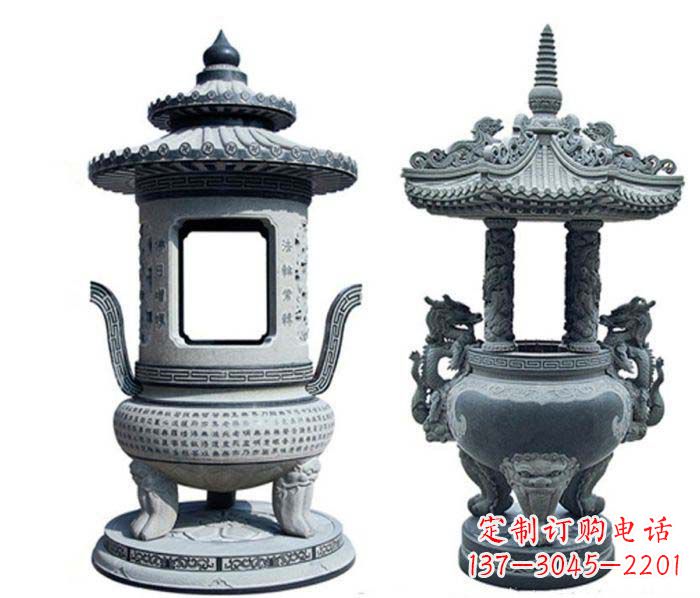 湖北寺庙景观仿古香炉石雕