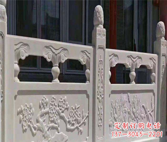 湖北寺庙景观汉白玉石浮雕栏板 (2)