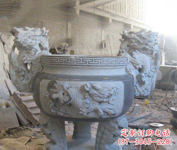 湖北寺庙景观龙头水缸石雕