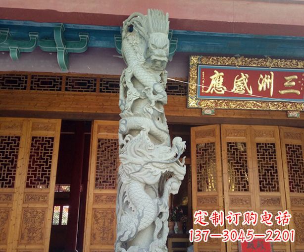 湖北寺庙景观龙柱石雕 (2)