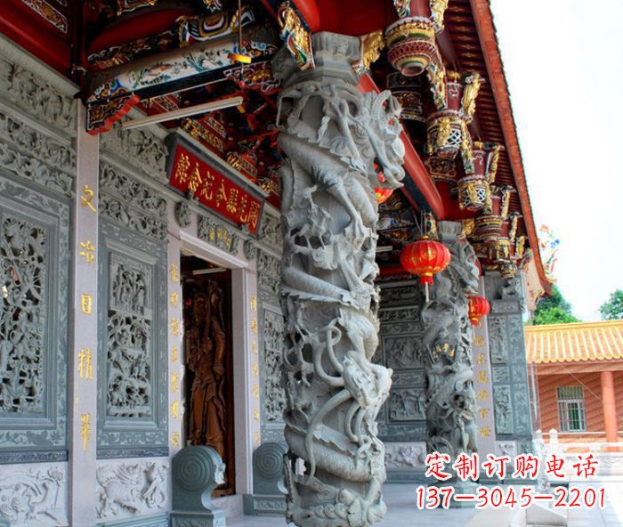 湖北寺庙景观龙柱石雕
