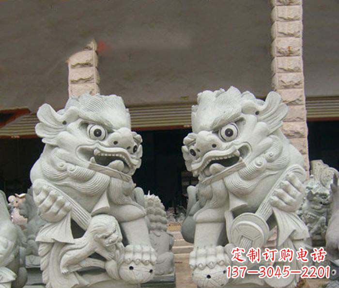 湖北寺庙景观南方狮子石雕 (2)
