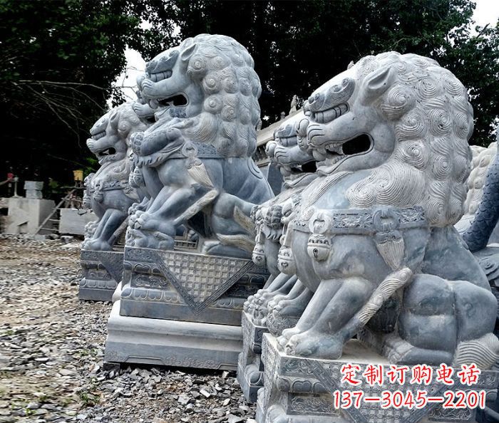 湖北寺庙青石狮子石雕 (2)