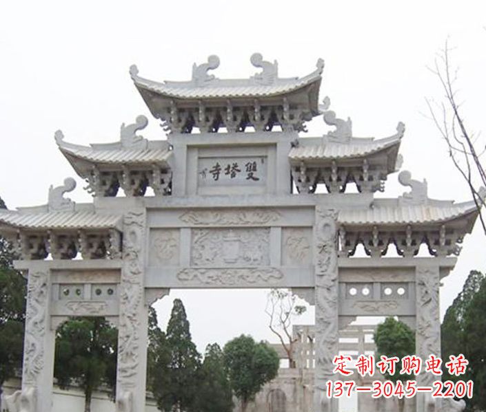 湖北寺庙三门牌坊石雕 (2)