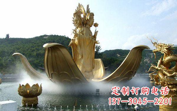 湖北寺庙三面观音雕像