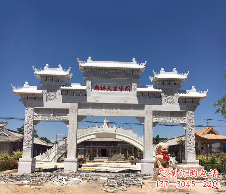 湖北寺庙三门五楼石牌坊石雕_1