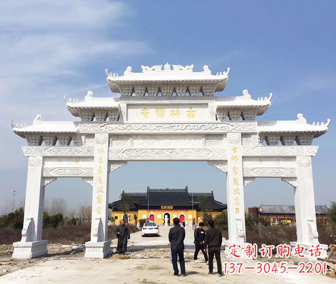 湖北寺庙三门五楼石牌坊石雕_2