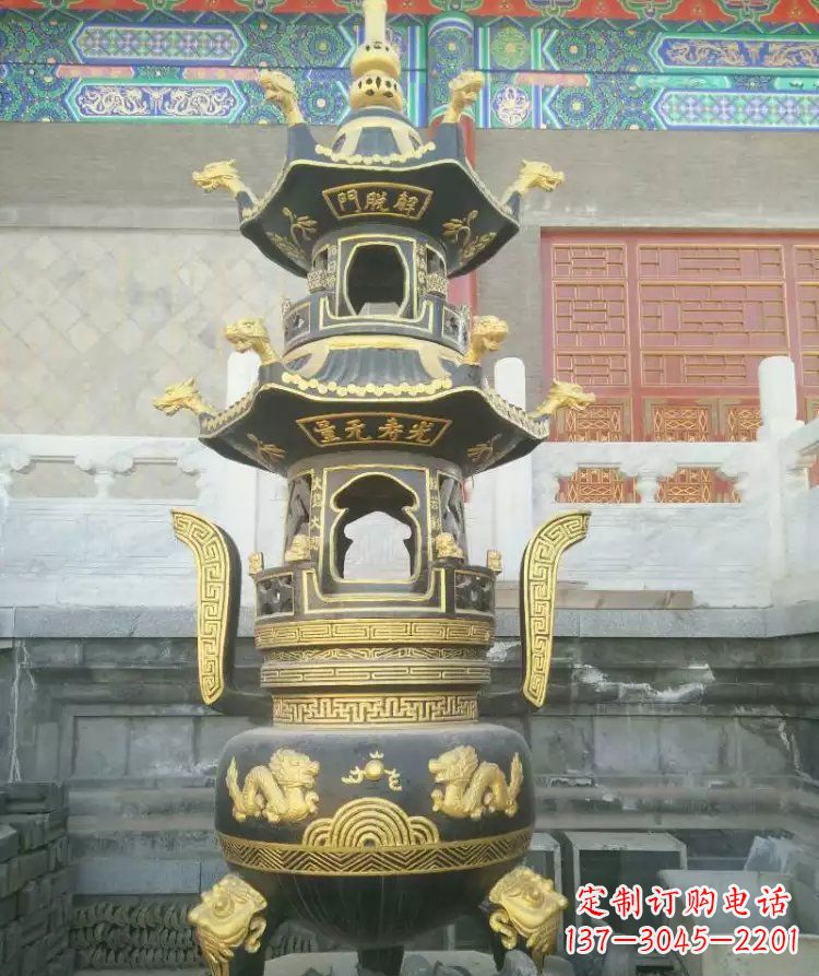 湖北寺庙香炉铜雕_1