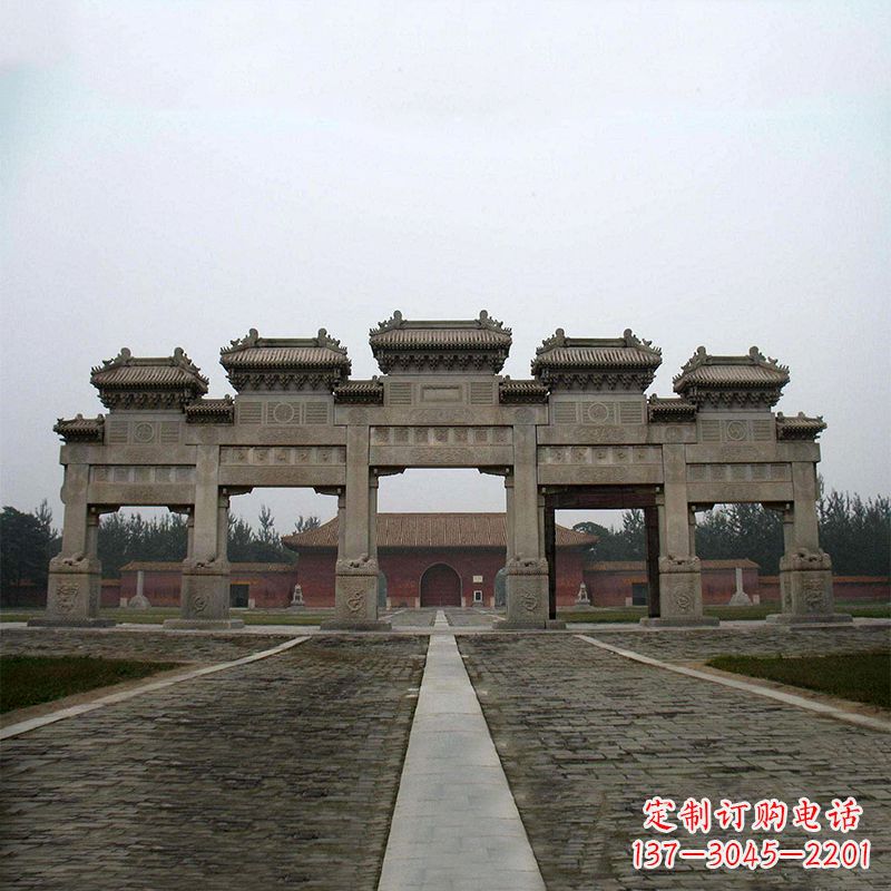 湖北寺院五门石牌楼
