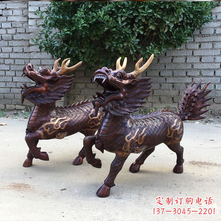 湖北送子麒麟铜雕塑
