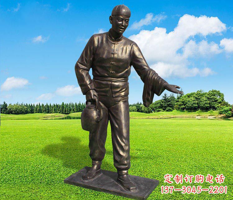 湖北提茶壶的店小二铜雕
