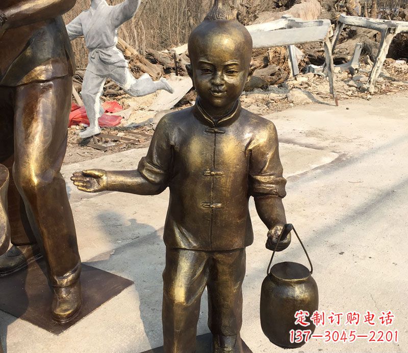 湖北提灯笼的小男孩铜雕